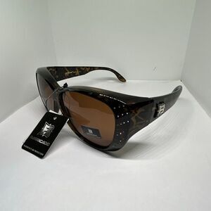 Barricade Polarized Fit Over Glasses UV400 Sunglasses Rhinestone Accent New Tort